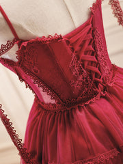 A Line Homecoming Dress Burgundy Lace Short Party Cocktail Dress