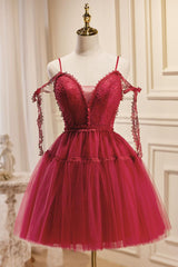 A Line Homecoming Dress Burgundy Lace Short Party Cocktail Dress