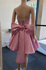 A Line Homecoming Dress Girly pink Lace Chic Off the Shoulder Style bowknot Back Short Party Cocktail Dress