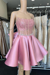 A Line Homecoming Dress Girly pink Lace Chic Off the Shoulder Style bowknot Back Short Party Cocktail Dress