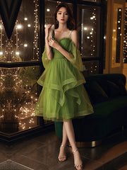A Line Homecoming Dress Green Sweetheart Neck Tulle Short Party Cocktail Dress