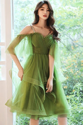 A Line Homecoming Dress Green Sweetheart Neck Tulle Short Party Cocktail Dress