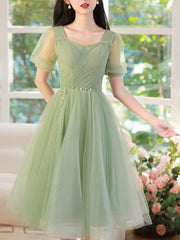 A Line Homecoming Dress Green Tulle Short Party Cocktail Dress