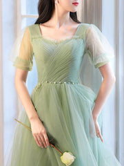 A Line Homecoming Dress Green Tulle Short Party Cocktail Dress