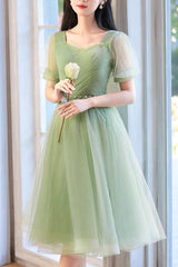 A Line Homecoming Dress Green Tulle Short Party Cocktail Dress