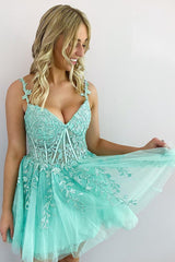 A Line Homecoming Dress Heart shaped Mint Appliques Short Party Cocktail Dress