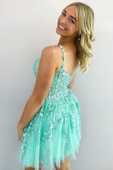 A Line Homecoming Dress Heart shaped Mint Appliques Short Party Cocktail Dress