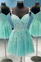 A Line Homecoming Dress Heart shaped Mint Appliques Short Party Cocktail Dress