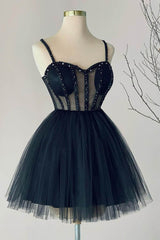 A Line Homecoming Dress Heart shaped Tulle Beads Party Short Party Cocktail Dress