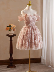 A Line Homecoming Dress Off Shoulder Pink Short Party Cocktail Dress