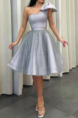A Line Homecoming Dress One Shoulder Gray Graduation Short Party Cocktail Dress