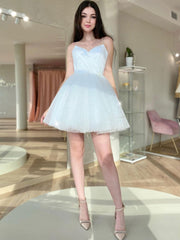 A Line Homecoming Dress Puffy White Short Party Cocktail Dress