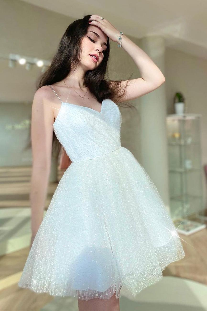 A Line Homecoming Dress Puffy White Short Party Cocktail Dress