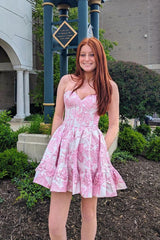 A Line Homecoming Dress Strapless Blue Satin with Pockets Short Party Cocktail Dress