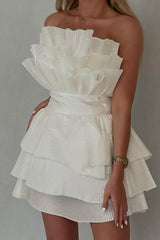 A Line Homecoming Dress Strapless Tiered Short Party Cocktail Dress