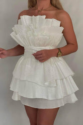 A Line Homecoming Dress Strapless Tiered Short Party Cocktail Dress