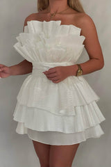 A Line Homecoming Dress Strapless Tiered Short Party Cocktail Dress