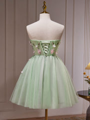 A Line Homecoming Dress Sweetheart Neck Tulle Beaded Green Cute Short Party Cocktail Dress