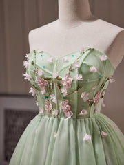 A Line Homecoming Dress Sweetheart Neck Tulle Beaded Green Cute Short Party Cocktail Dress