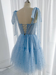 A Line Homecoming Dress Sweetheart Neck Tulle Blue Short Party Cocktail Dress