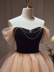A Line Homecoming Dress Sweetheart Neck Tulle Champagne Short Party Cocktail Dress