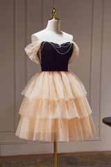 A Line Homecoming Dress Sweetheart Neck Tulle Champagne Short Party Cocktail Dress