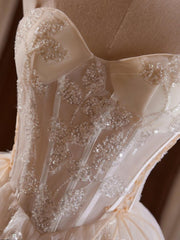 A Line Homecoming Dress Sweetheart Neck Tulle Lace Champagne Short Party Cocktail Dress