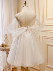 A Line Homecoming Dress Tulle Light Champagne Short Party Cocktail Dress