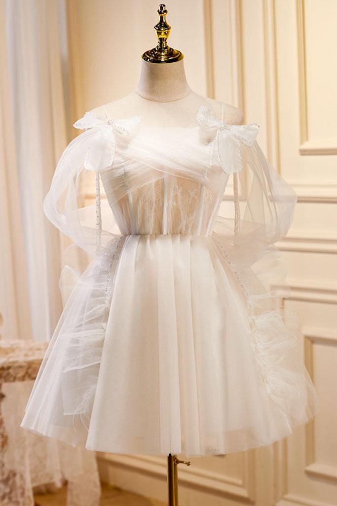 A Line Homecoming Dress Tulle Light Champagne Short Party Cocktail Dress