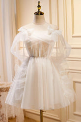 A Line Homecoming Dress Tulle Light Champagne Short Party Cocktail Dress