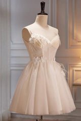 A Line Homecoming Dress V Neck Spaghetti Straps Tulle Short Party Cocktail Dress