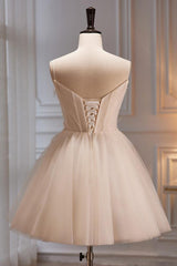 A Line Homecoming Dress V Neck Spaghetti Straps Tulle Short Party Cocktail Dress