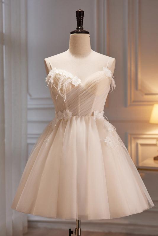 A Line Homecoming Dress V Neck Spaghetti Straps Tulle Short Party Cocktail Dress