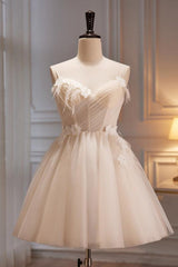 A Line Homecoming Dress V Neck Spaghetti Straps Tulle Short Party Cocktail Dress
