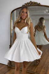 A Line Homecoming Dresses Beaded Corset Short Cocktail Dresses
