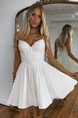 A Line Homecoming Dresses Beaded Corset Short Cocktail Dresses