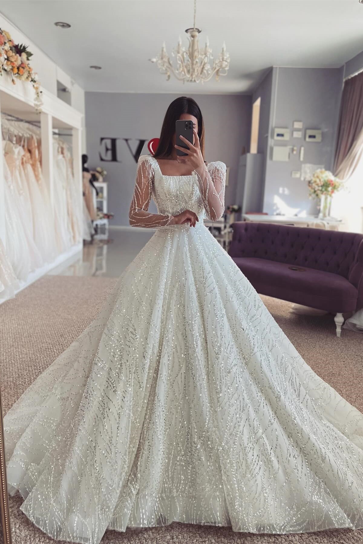 A Line Lace Off The Shoulder Long Sleeve White Wedding Dress Bridal Gown With Ruffles