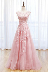 A Line Lace Pink Prom Dress Long Formal Party Dress Formal Gown Evening Dress