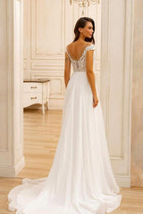 A Line Lace Sweetheart Sleeveless White Wedding Dress Bridal Gown With Appliques Ruffles