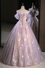 A Line Off the Shoulder Purple Prom Dress Long Sweet 16 Dress Evening Dress