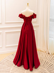 A Line Off the Shoulder Satin Burgundy Prom Dress Long Formal Gown Evening Dress
