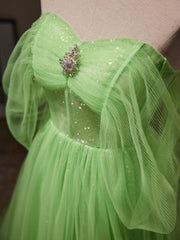 A Line Off the Shoulder Tulle Blue Prom Dress Long Formal Gown Evening Dress