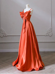 A Line Orange Prom Dress Satin Long Formal Gown Evening Dress