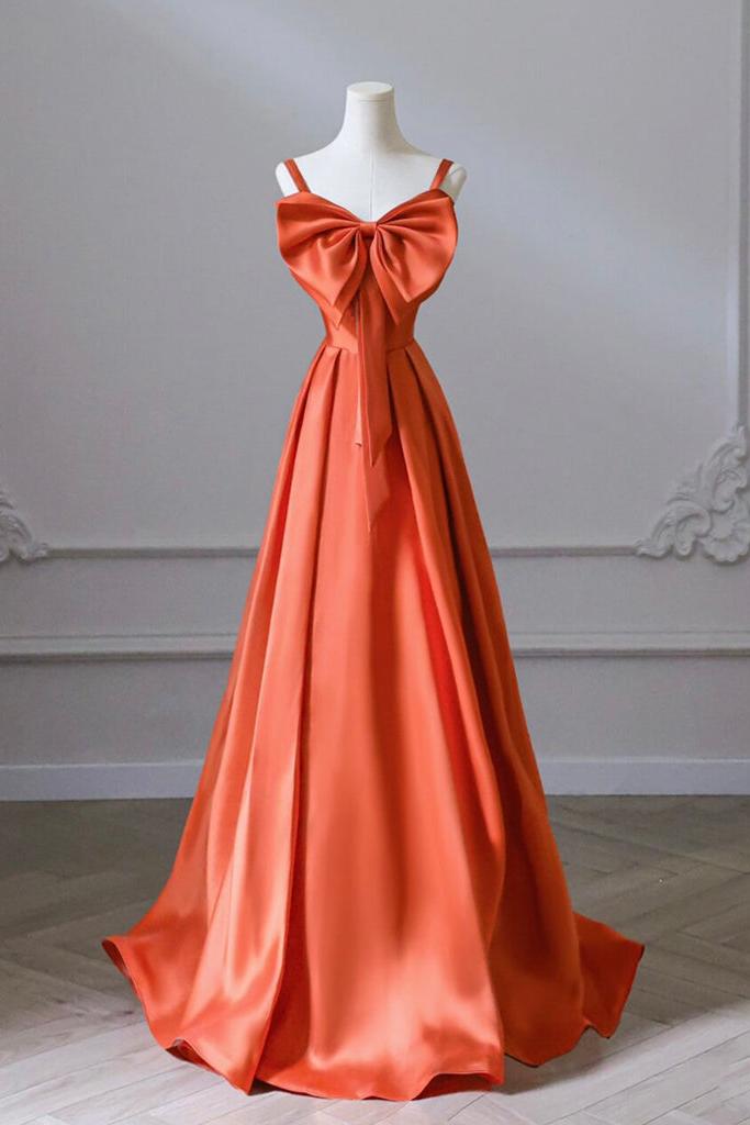 A Line Orange Prom Dress Satin Long Formal Gown Evening Dress