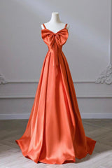 A Line Orange Prom Dress Satin Long Formal Gown Evening Dress