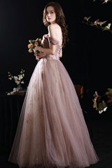 A Line Pink Prom Dress Long Formal Lace Sequined Evening Dress