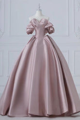 A Line Pink Prom Dress Satin Long Evening Dress