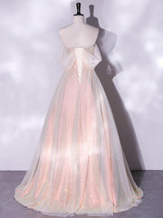 A Line Pink Prom Dress Tulle Long Formal Gown Evening Dress