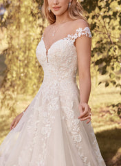 A Line Princess Wedding Dress with Appliques Lace