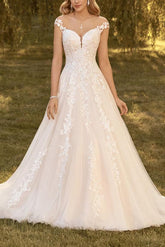 A Line Princess Wedding Dress with Appliques Lace